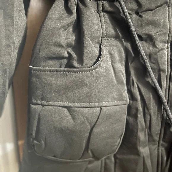 Women's Black Parka with Faux Fur Trim - Picture 5 of 12